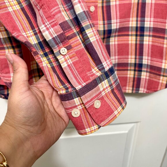 Banana Republic Slim Fit Red Plaid Long-Sleeve Button-Up Shirt‎ 100% Cotton Size - Picture 7 of 10